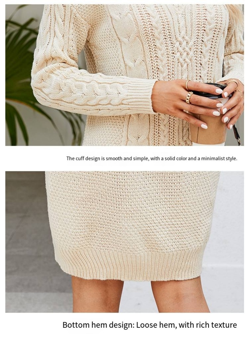 Womens Cable Knit Sweater Dress V-Neck Long Sleeve Winter Dress